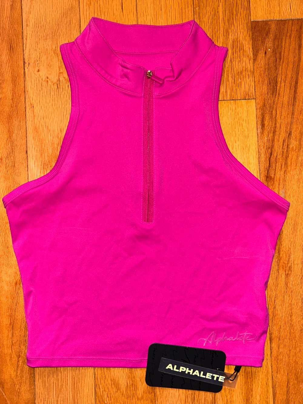 Alphalete Hot Pink Sleeveless Crop Tank with Half Zip